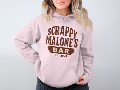 Scrappy Malone's Bar Est 2025 Vintage Style Hoodie - Retro Tavern Design Hoodie - Scrappy Malone's Bar 100-Proof Humor - Cloud 16 Clothing Co.
