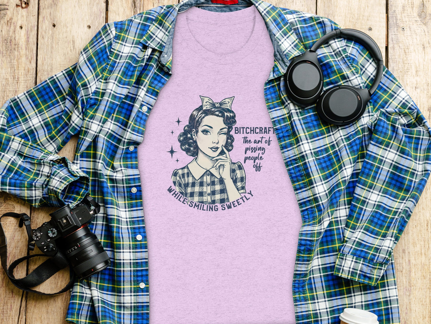 Retro Bitchcraft While Smiling Sweetly Graphic T-Shirt