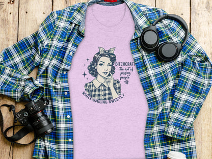 Retro Bitchcraft While Smiling Sweetly Graphic T-Shirt