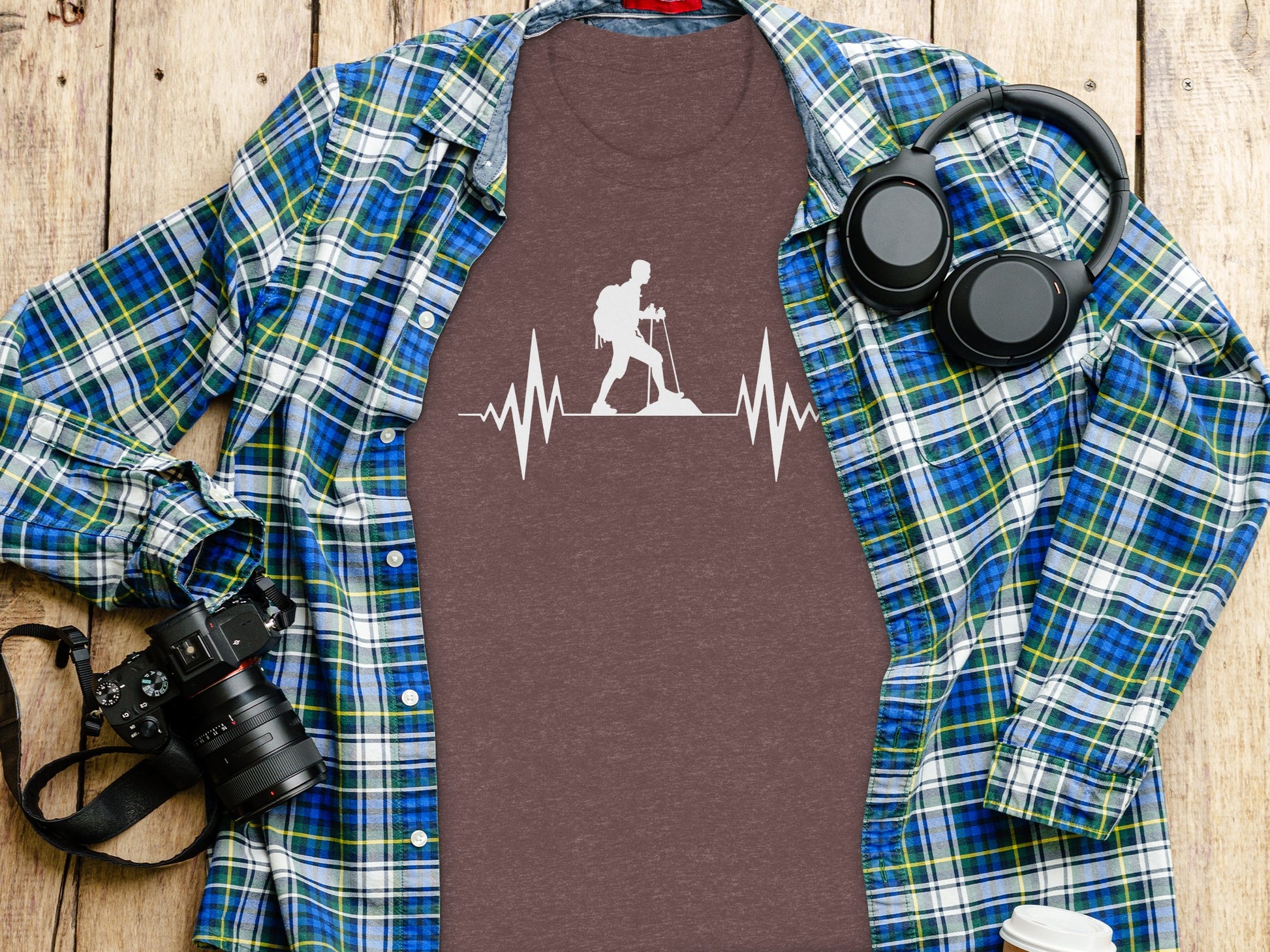 Hiking Heartbeat Outdoors Graphic Design Print T-Shirt T-Shirt - Outdoor & Adventure Collection - Mile Marker 16 Gear by Cloud 16 Clothing Co.