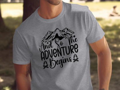 And So the Adventure Begins Graphic Novelty T-Shirt T-Shirt - Outdoor & Adventure Collection - Mile Marker 16 Gear by Cloud 16 Clothing Co.