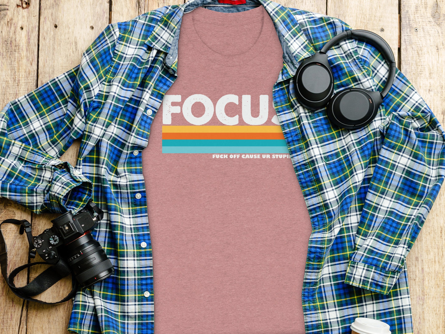 Focus Graphic T-Shirt with Colorful Stripes Design