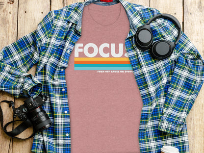 Focus Graphic T-Shirt with Colorful Stripes Design