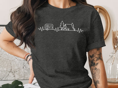 Camping Heartbeat Graphic Summer Outdoor Adventure T-Shirt T-Shirt - Outdoor & Adventure Collection - Mile Marker 16 Gear by Cloud 16 Clothing Co.