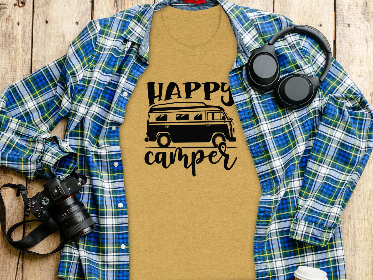 Happy Camper Volkswagen Van Road Trip Vacation T-Shirt T-Shirt - Outdoor & Adventure Collection - Mile Marker 16 Gear by Cloud 16 Clothing Co.