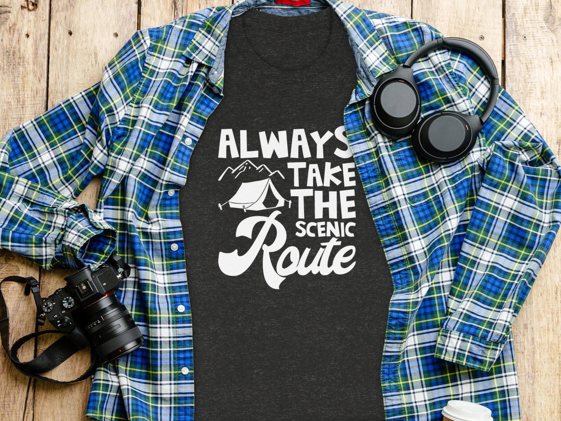 Always Take The Scenic Route Outdoors Camping Design T-Shirt T-Shirt - Outdoor & Adventure Collection - Mile Marker 16 Gear by Cloud 16 Clothing Co.