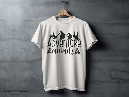 Adventure Awaits with Mountains and Campfires T-Shirt T-Shirt - Outdoor & Adventure Collection - Mile Marker 16 Gear by Cloud 16 Clothing Co.