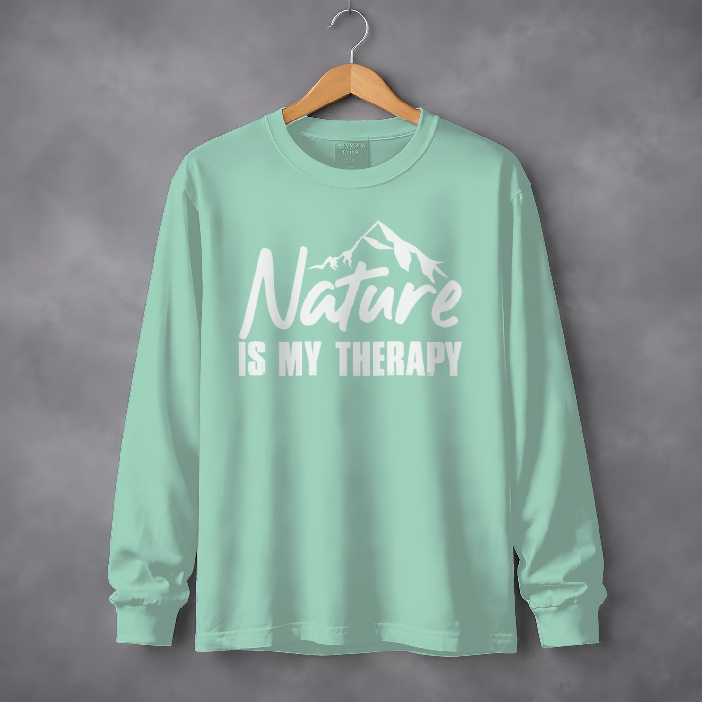 Nature Is My Therapy Mountain Graphic Text Long Sleeve T-Shirt Long Sleeve Tee - Outdoor & Adventure Collection - Mile Marker 16 Gear by Cloud 16 Clothing Co.