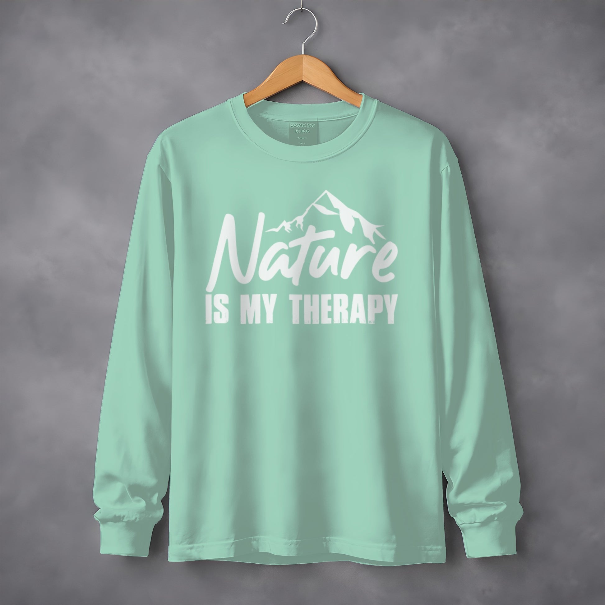 Nature Is My Therapy Mountain Graphic Text Long Sleeve T-Shirt Long Sleeve Tee - Outdoor & Adventure Collection - Mile Marker 16 Gear by Cloud 16 Clothing Co.