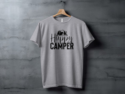 Happy Camper with Trees and Tent Adventure Nature T-Shirt T-Shirt - Outdoor & Adventure Collection - Mile Marker 16 Gear by Cloud 16 Clothing Co.