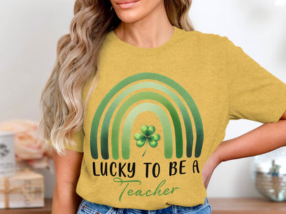 Lucky To Be A Teacher Shamrock Rainbow Shirt