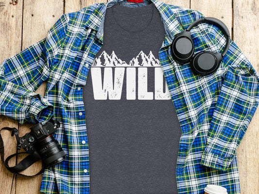 White Wild Text with Mountains Graphic Design T-Shirt T-Shirt - Outdoor & Adventure Collection - Mile Marker 16 Gear by Cloud 16 Clothing Co.