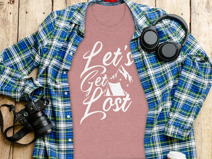 Lets Get Lost Tent and Mountain Graphic Design T-Shirt T-Shirt - Outdoor & Adventure Collection - Mile Marker 16 Gear by Cloud 16 Clothing Co.