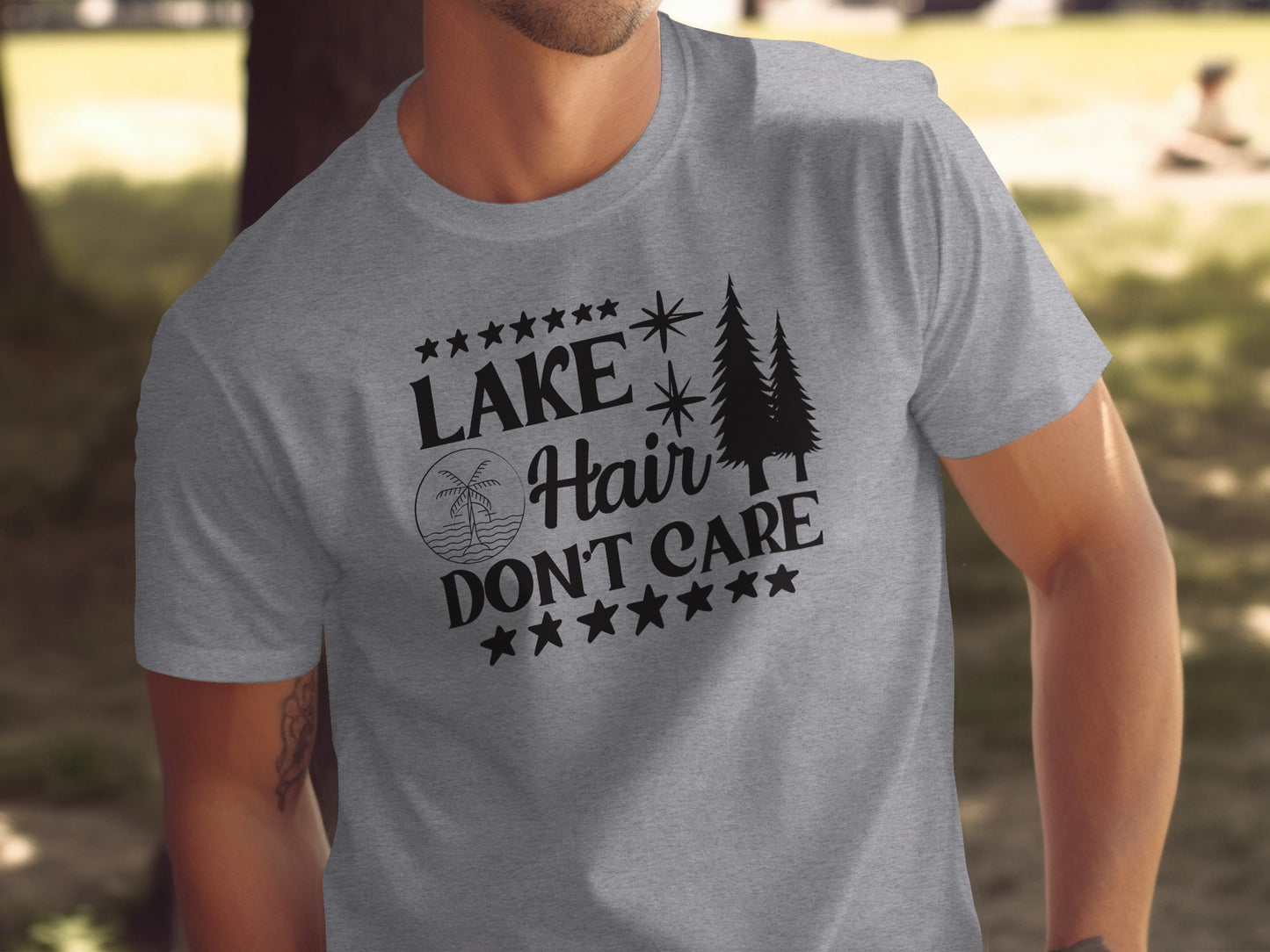 Lake with Hair Don't Care Graphic Image Printed T-Shirt T-Shirt - Outdoor & Adventure Collection - Mile Marker 16 Gear by Cloud 16 Clothing Co.