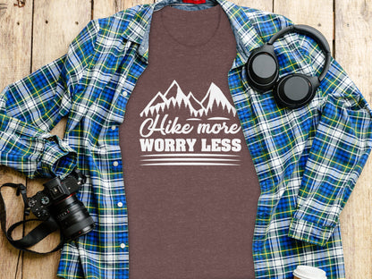 Hike More Worry Less Mountain Graphic Adventure T-Shirt T-Shirt - Outdoor & Adventure Collection - Mile Marker 16 Gear by Cloud 16 Clothing Co.