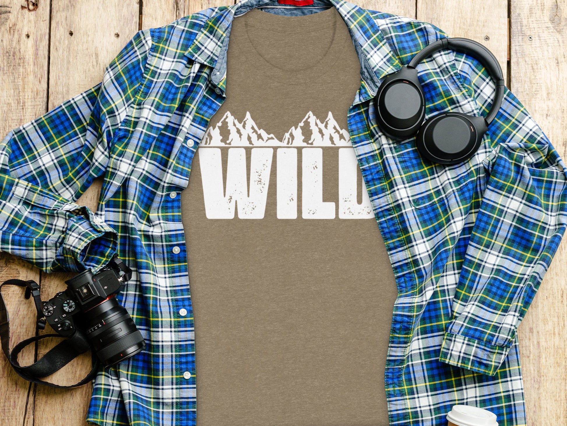 White Wild Text with Mountains Graphic Design T-Shirt T-Shirt - Outdoor & Adventure Collection - Mile Marker 16 Gear by Cloud 16 Clothing Co.