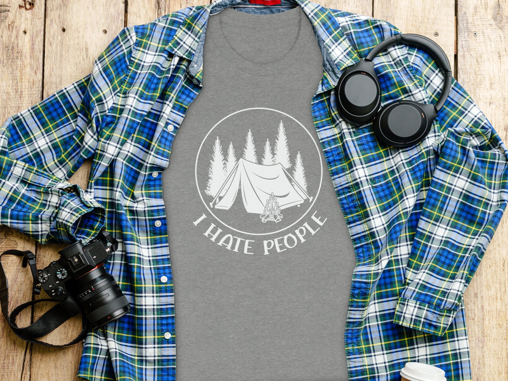 I Hate People Camping Tent Trees Graphic Illustration T-Shirt T-Shirt - Outdoor & Adventure Collection - Mile Marker 16 Gear by Cloud 16 Clothing Co.