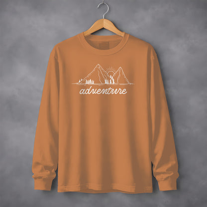 Adventure Awaits Mountains and Sunshine Graphic Long Sleeve T-Shirt Long Sleeve Tee - Outdoor & Adventure Collection - Mile Marker 16 Gear by Cloud 16 Clothing Co.