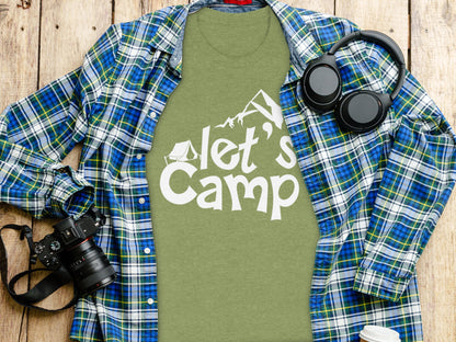 Lets Camp Tent With Mountain T-Shirt T-Shirt - Outdoor & Adventure Collection - Mile Marker 16 Gear by Cloud 16 Clothing Co.