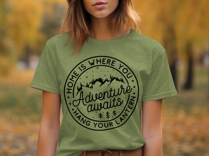 Home Is Where You Hang Your Lantern Adventure Awaits T-Shirt T-Shirt - Outdoor & Adventure Collection - Mile Marker 16 Gear by Cloud 16 Clothing Co.