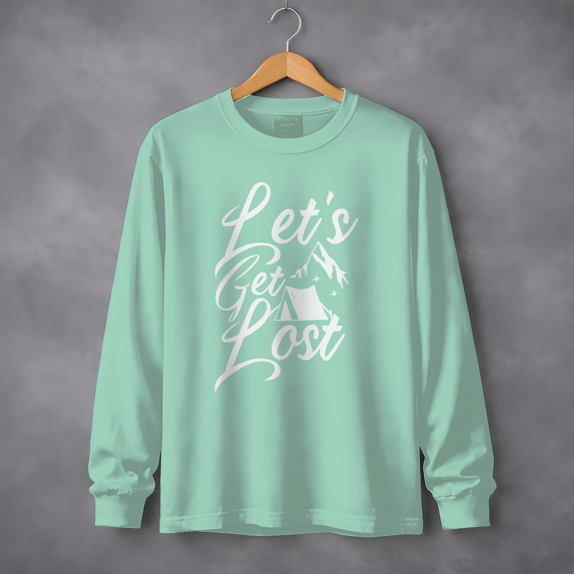 Lets Get Lost Camp Tent Design on Adventure Long Sleeve T-Shirt Long Sleeve Tee - Outdoor & Adventure Collection - Mile Marker 16 Gear by Cloud 16 Clothing Co.