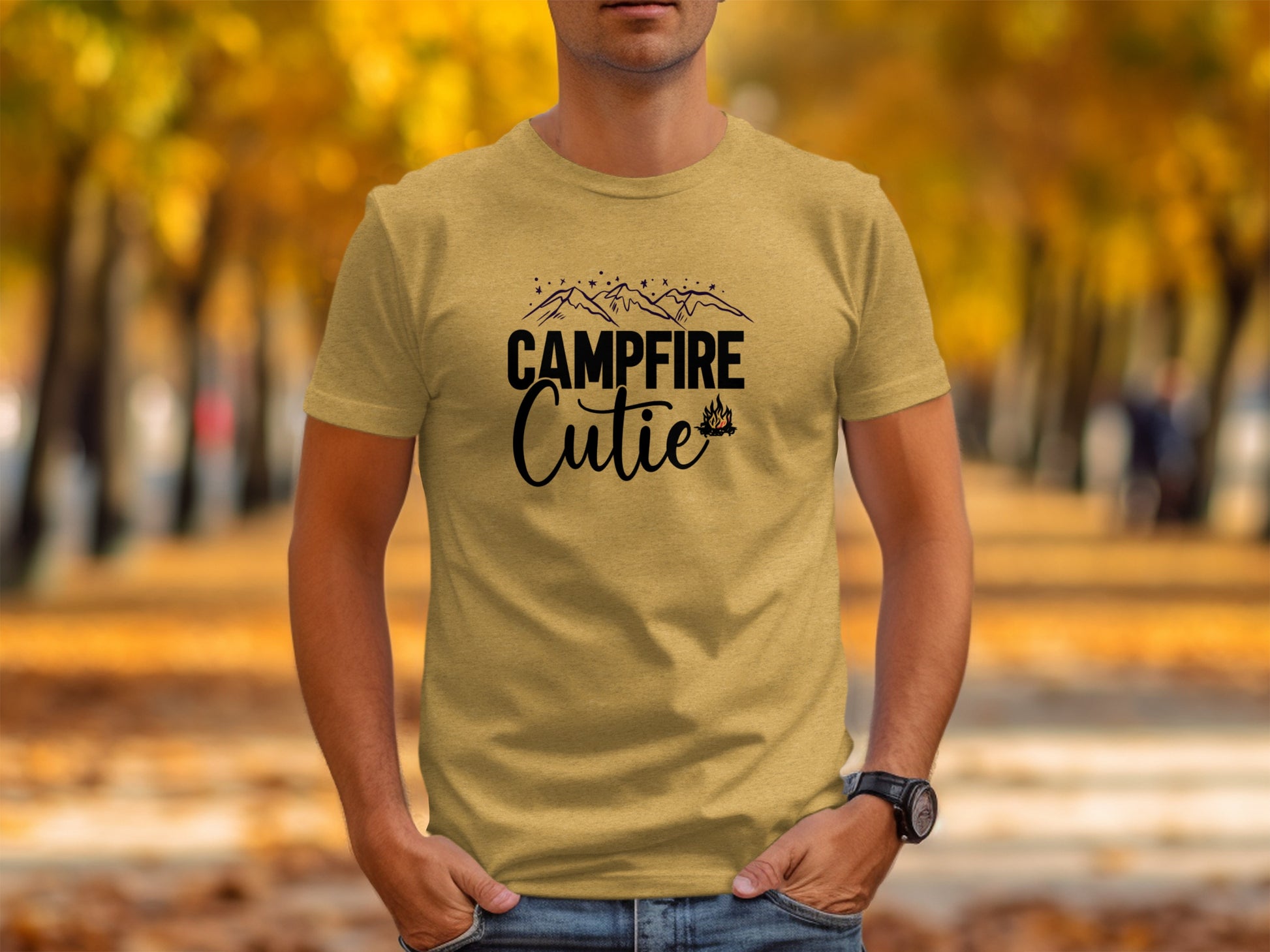 Campfire Cutie with Mountain Print Graphic Novelty T-Shirt T-Shirt - Outdoor & Adventure Collection - Mile Marker 16 Gear by Cloud 16 Clothing Co.
