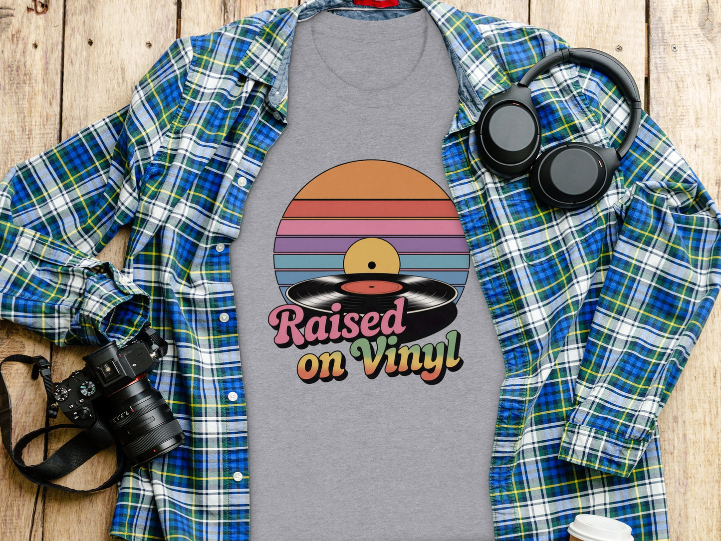 Raised on Vinyl Retro Music Graphic T-Shirt