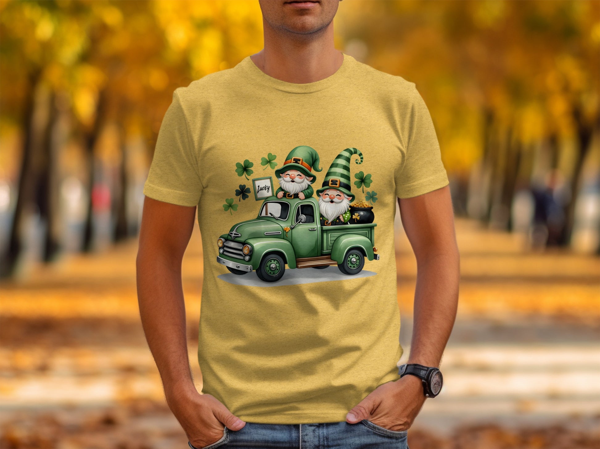 Cute Gnome and Vintage Truck St. Patrick's Day T-shirt