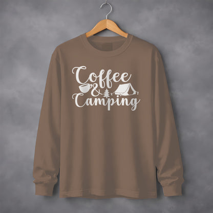 Coffee and Camping Adventure Design Long Sleeve T-Shirt Long Sleeve Tee - Outdoor & Adventure Collection - Mile Marker 16 Gear by Cloud 16 Clothing Co.