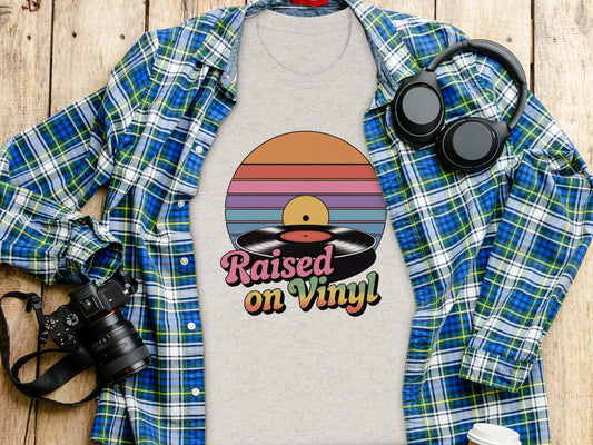 Raised on Vinyl Retro Music Stylish T-Shirt