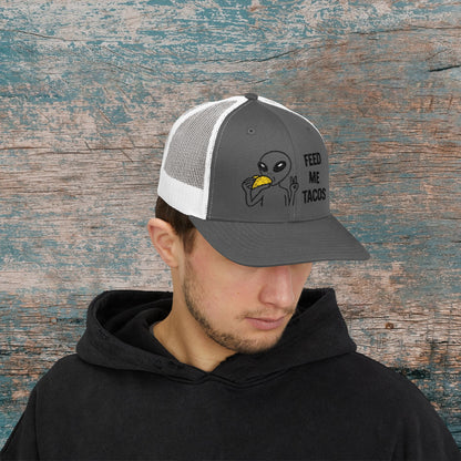 Alien Taco Lover Snapback Hat - Funny Trucker Cap for Foodies & Space Enthusiasts
