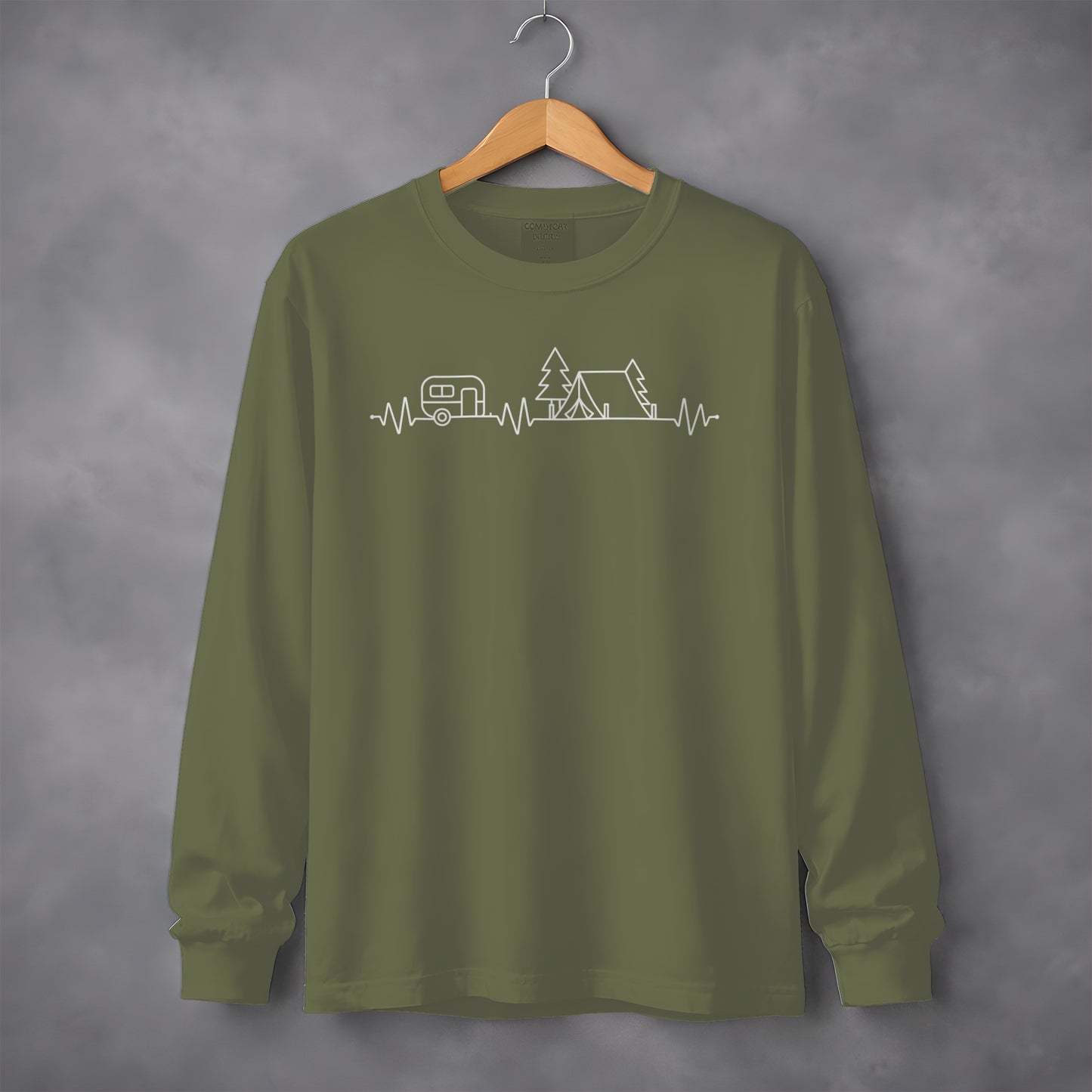 Camping Heartbeat Caravan Tent Adventure Time Long Sleeve T-Shirt Long Sleeve Tee - Outdoor & Adventure Collection - Mile Marker 16 Gear by Cloud 16 Clothing Co.