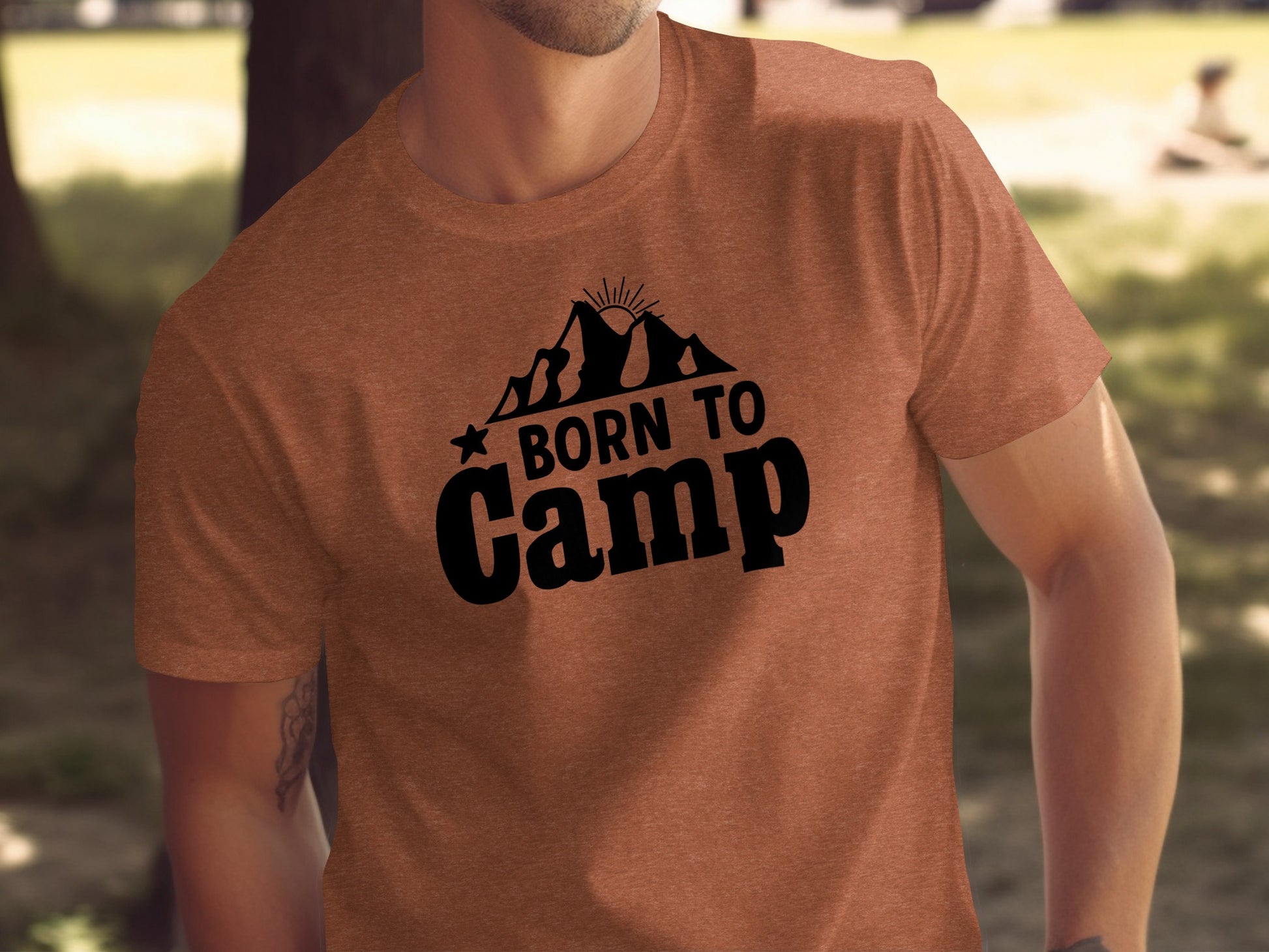 Born To Camp Mountain Design Adventure Awaits T-Shirt T-Shirt - Outdoor & Adventure Collection - Mile Marker 16 Gear by Cloud 16 Clothing Co.