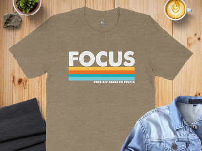 Focus Graphic Tee with Colorful Stripes Design