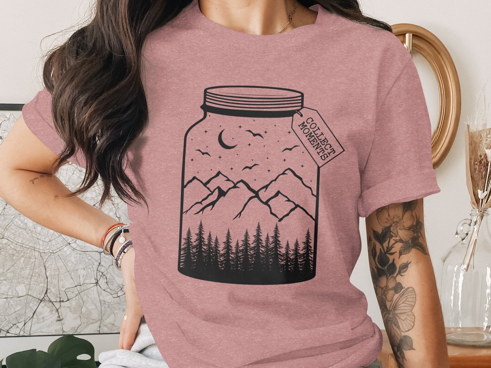 Collect Moments Jar with Mountains Scene Design T-Shirt T-Shirt - Outdoor & Adventure Collection - Mile Marker 16 Gear by Cloud 16 Clothing Co.