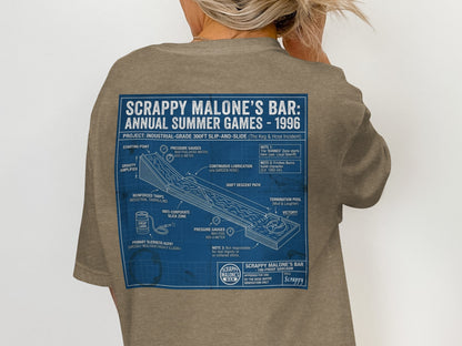Scrappy Malone's Bar 1996 Summer Games industrial slip-and-slide diagram.