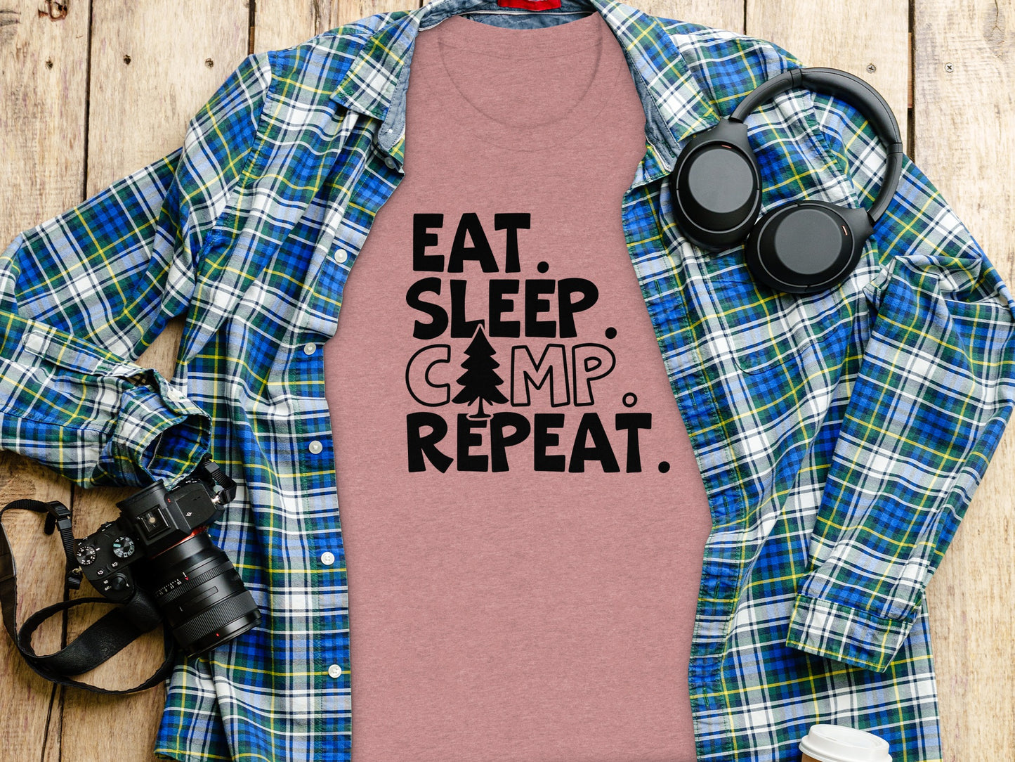 Eat Sleep Camp Repeat With Pine Tree Graphic T-Shirt T-Shirt - Outdoor & Adventure Collection - Mile Marker 16 Gear by Cloud 16 Clothing Co.