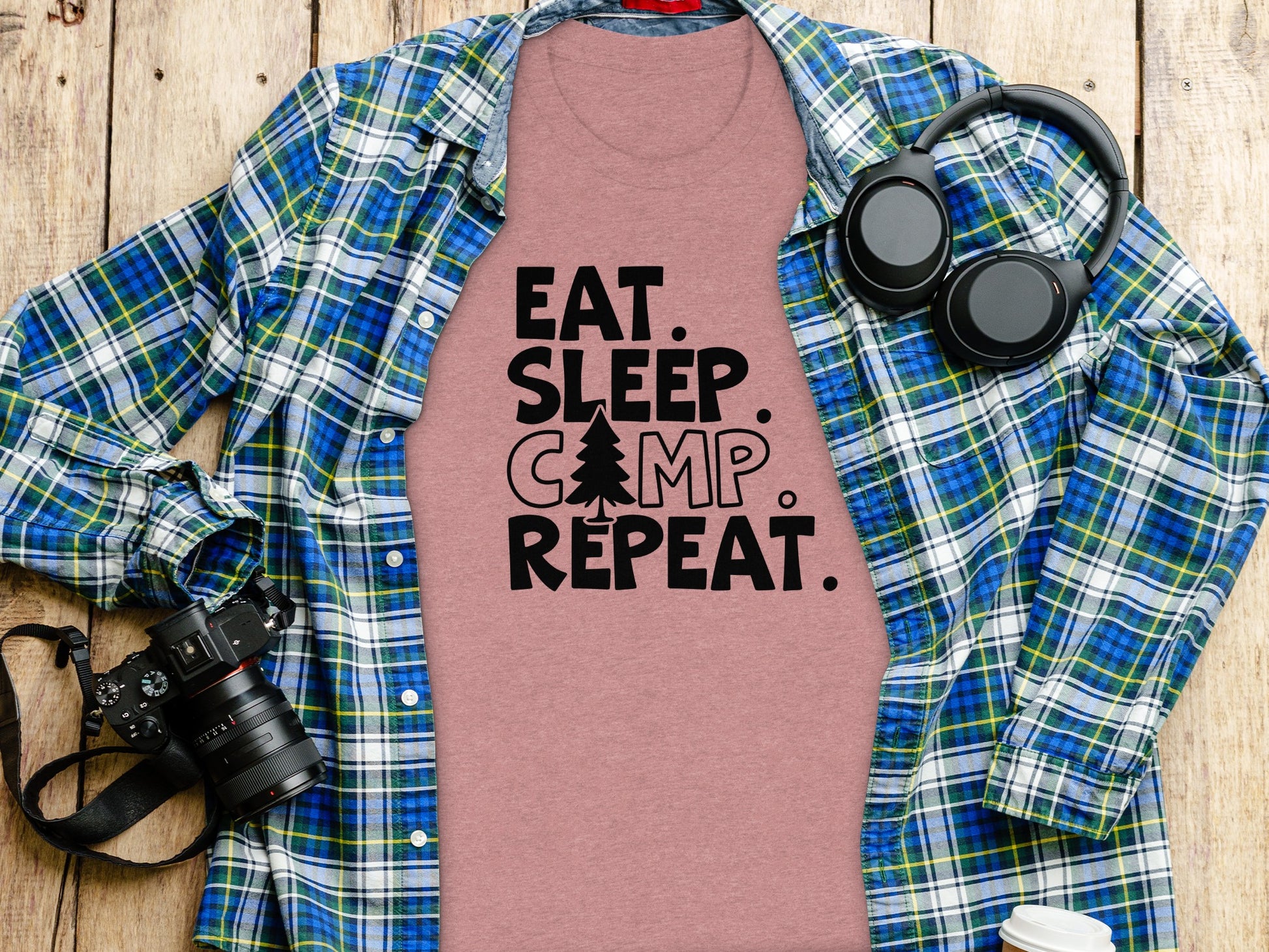 Eat Sleep Camp Repeat With Pine Tree Graphic T-Shirt T-Shirt - Outdoor & Adventure Collection - Mile Marker 16 Gear by Cloud 16 Clothing Co.
