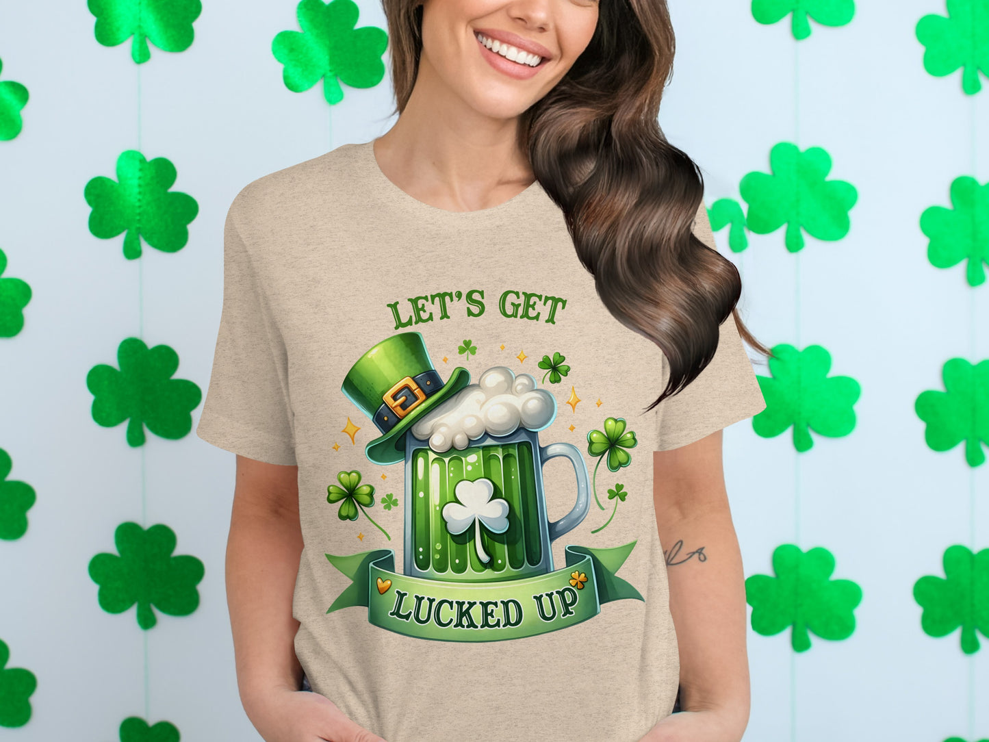Let's Get Lucked Up Shamrock Beer Mug Themed Shirt