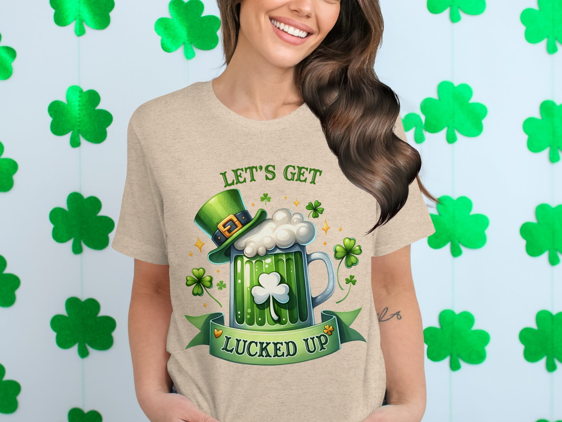 Let's Get Lucked Up Shamrock Beer Mug Themed Shirt
