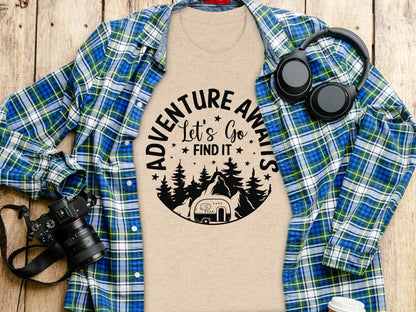 Adventure Awaits Let's Go Find It Silhouette Camper T-Shirt T-Shirt - Outdoor & Adventure Collection - Mile Marker 16 Gear by Cloud 16 Clothing Co.