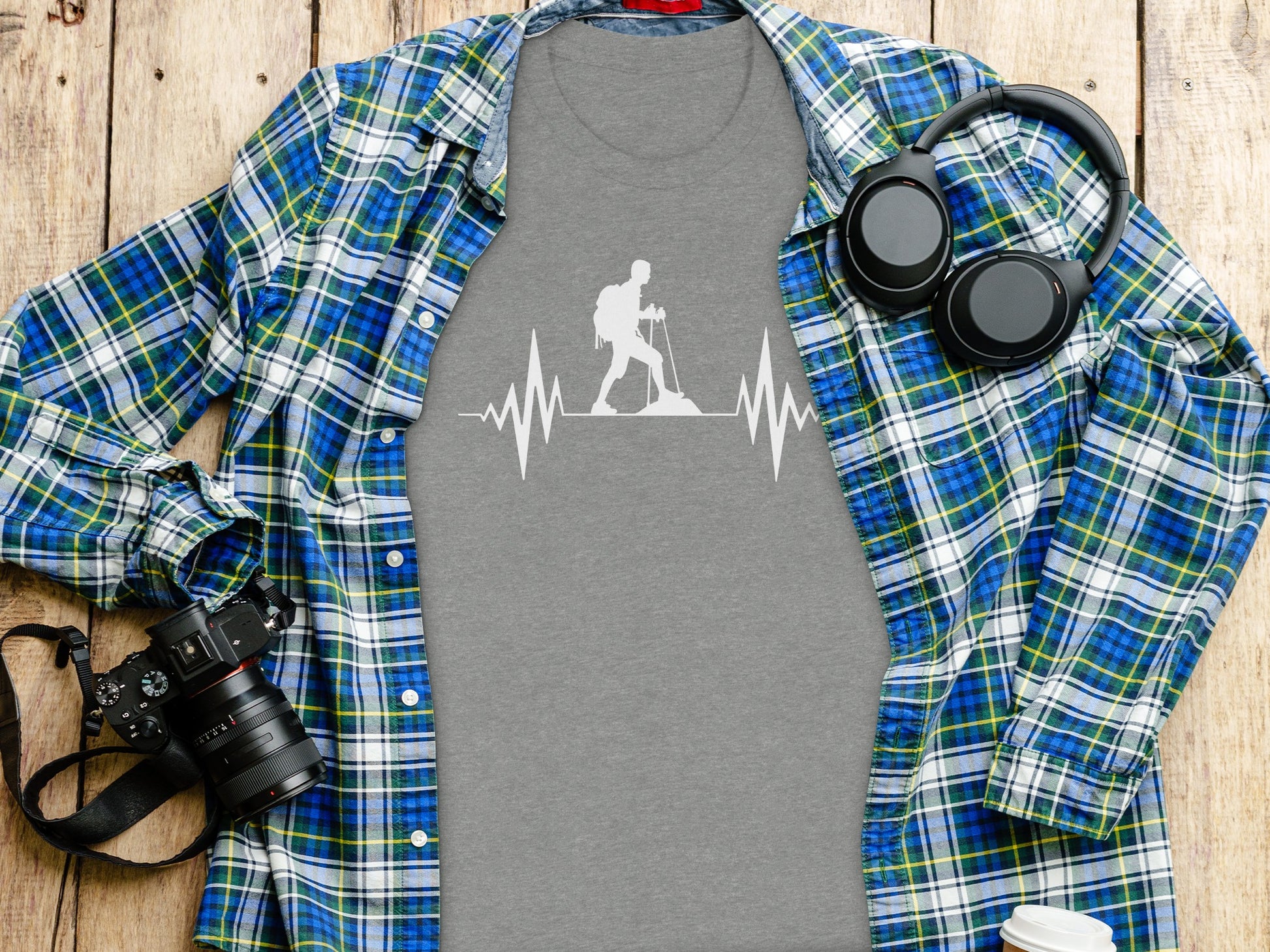 Hiking Heartbeat Outdoors Graphic Design Print T-Shirt T-Shirt - Outdoor & Adventure Collection - Mile Marker 16 Gear by Cloud 16 Clothing Co.