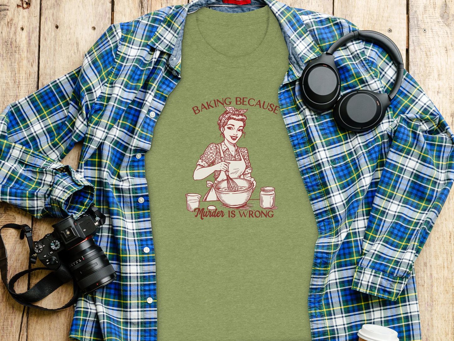 Baking Because Murder is Wrong T-Shirt for Baking Enthusiasts