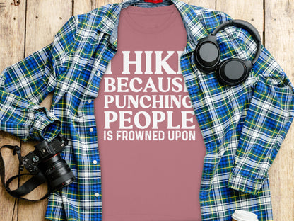 I Hike Because Punching People Is Frowned Upon Long Sleeve T-Shirt Long Sleeve Tee - Outdoor & Adventure Collection - Mile Marker 16 Gear by Cloud 16 Clothing Co.