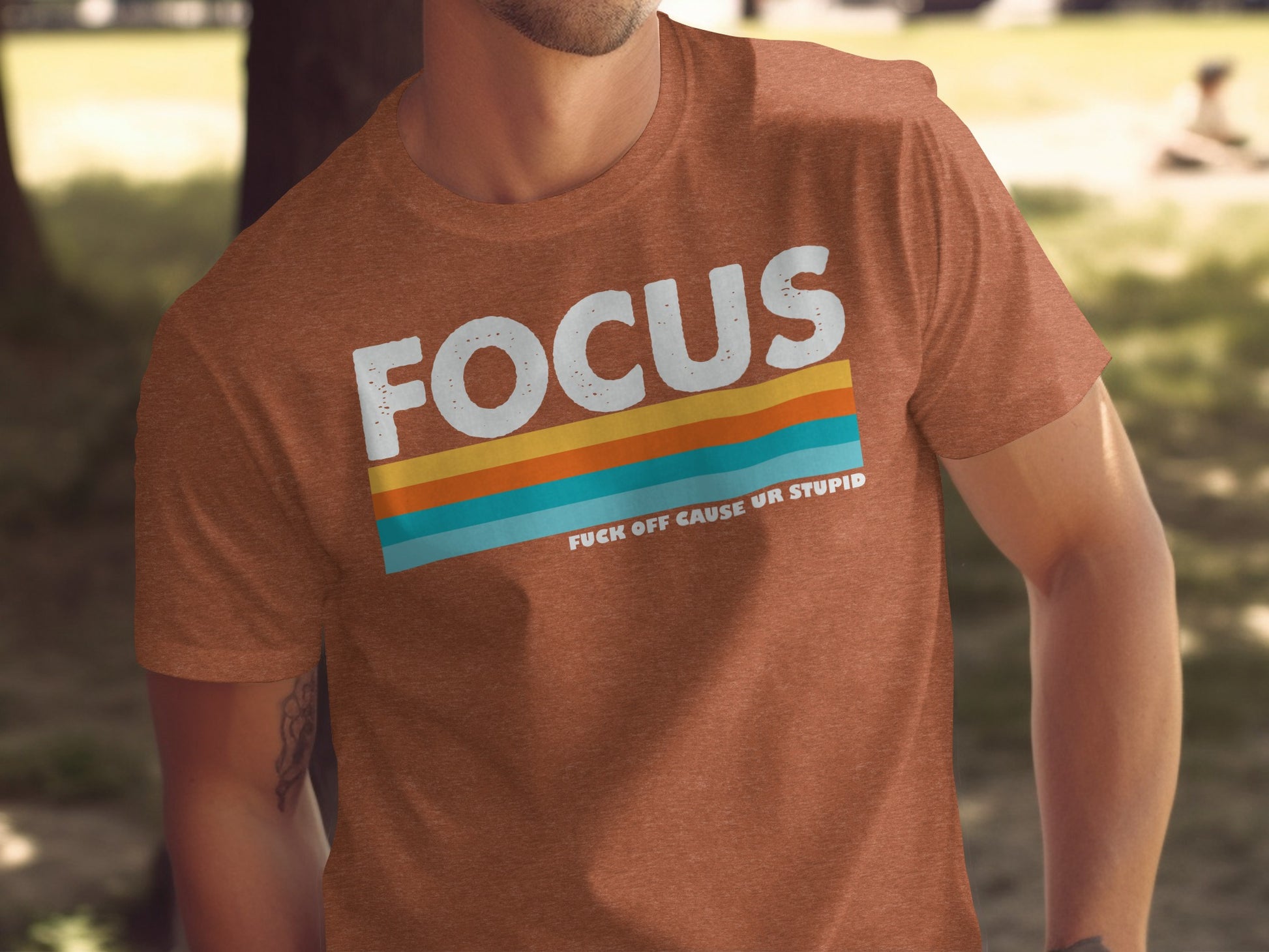 Focus Graphic Tee with Humorous Text for Sale