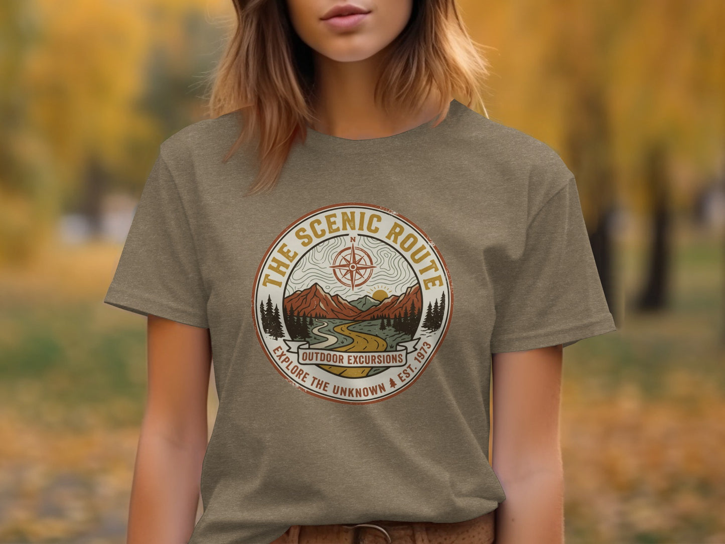 Heritage Scenic Route Vintage Explorer Tee Nomad Tee: T-shirt graphic with "The Scenic Route" and compass design.
