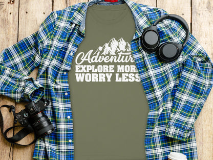 Adventure Explore More Worry Less Graphic Tee Shirt