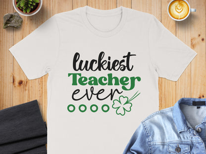 Luckiest Teacher Ever Shamrock Design T-shirt