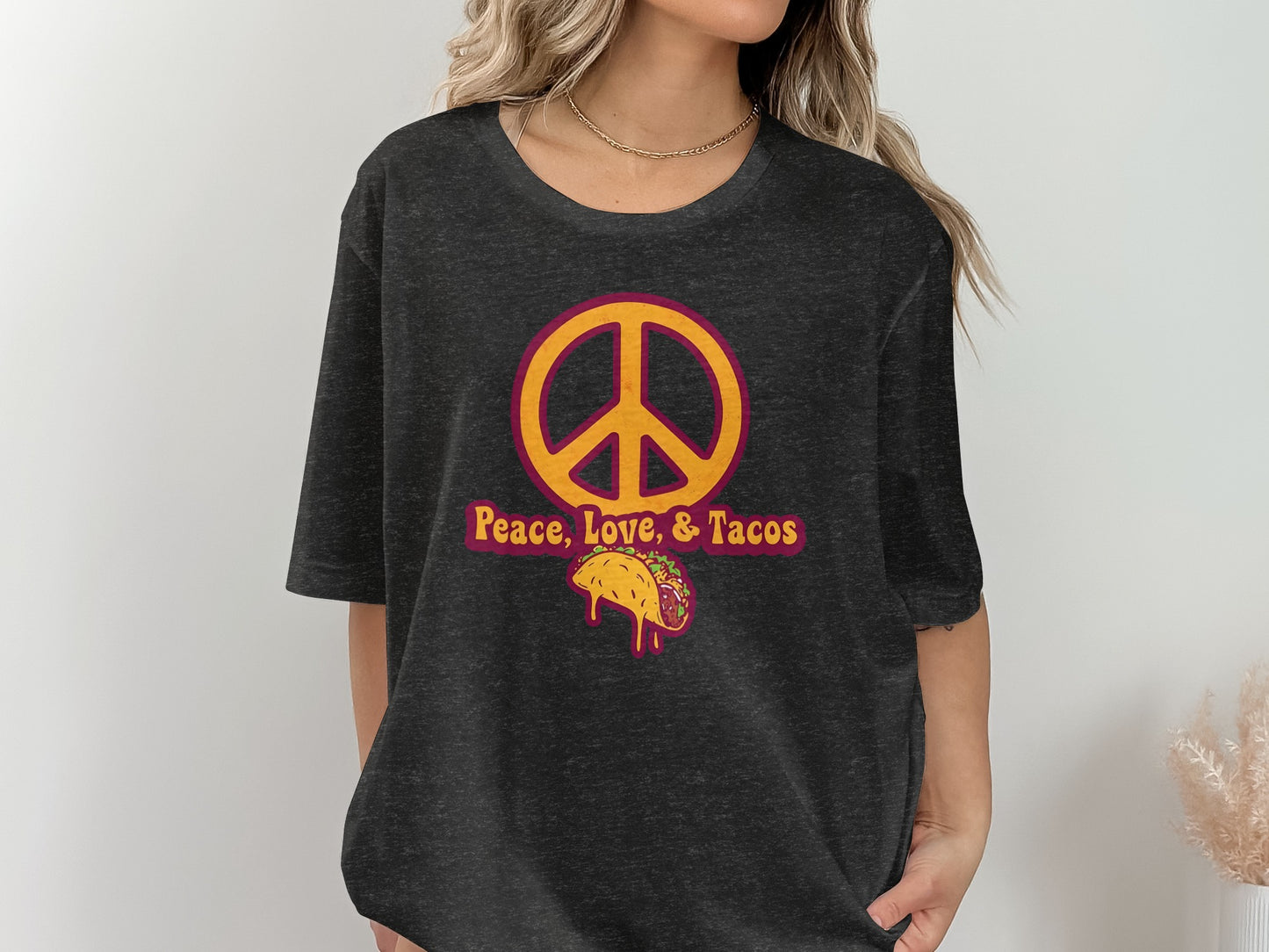 Peace Love & Tacos Graphic Tee Fun Statement Shirt