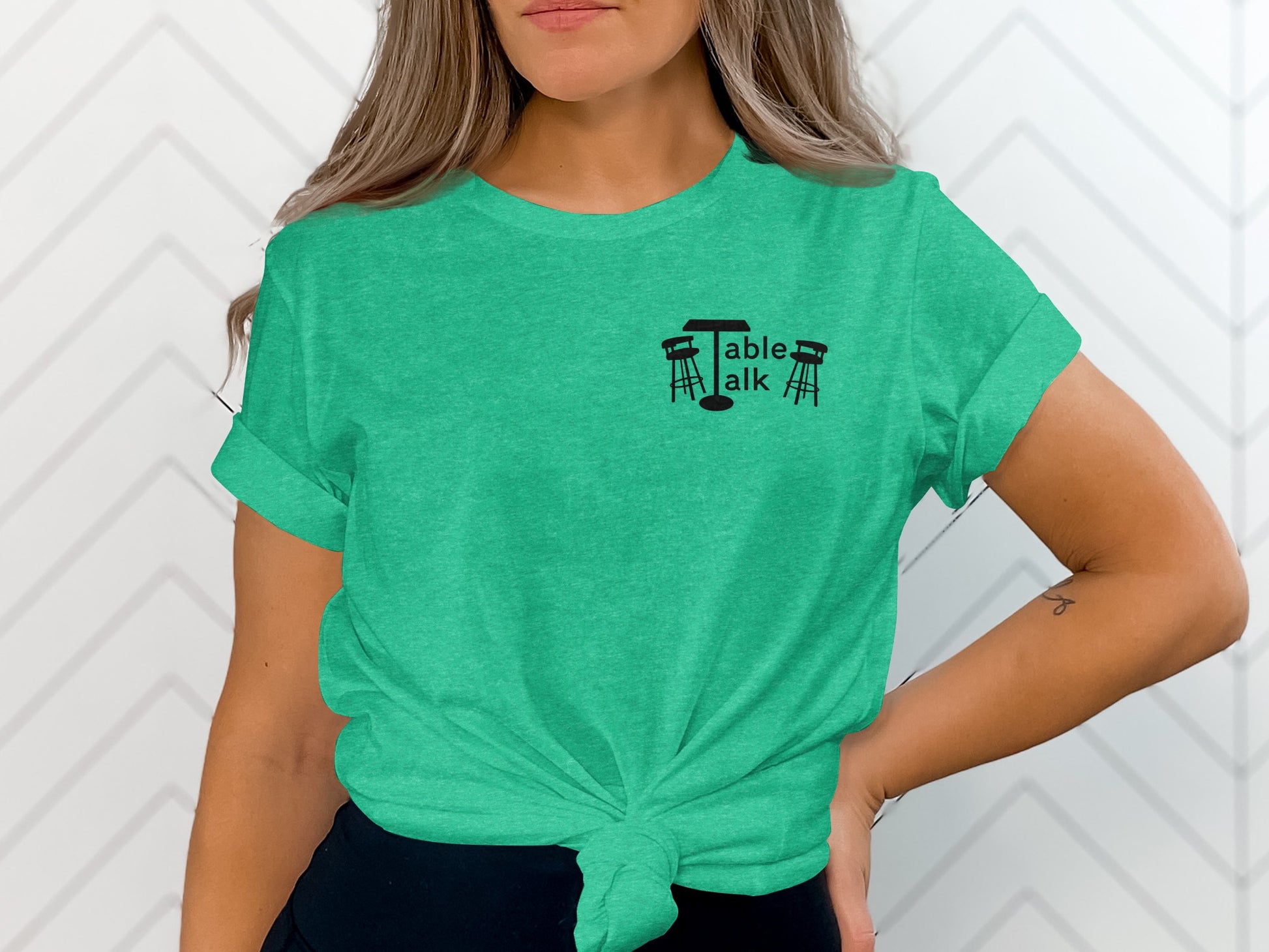 Casual Green Tee with Table Talk Graphic Design